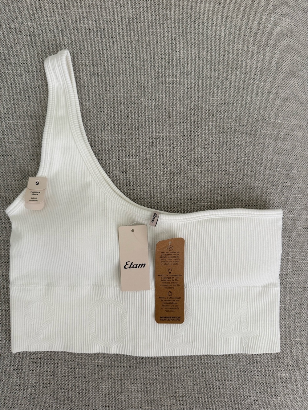 Etam One-Shoulder White Ribbed Sports Bra